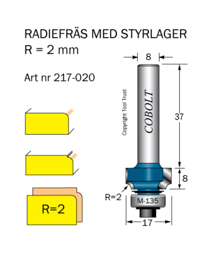 Avrundningsfräs R=2 D=17 L=8 S=8