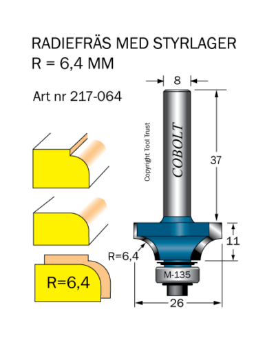 Avrundningsfräs R=6.4 D=26 L=11 S=8