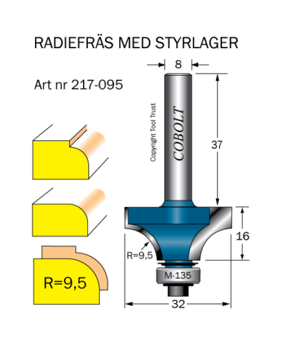 Avrundningsfräs R=9.5 D=32 L=16 S=8