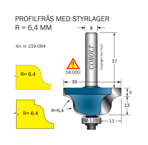 Profilfräs dubbelradie R=6.4 L=18 F=13